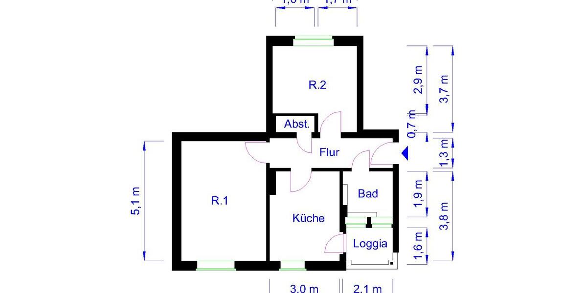 Etagenwohnung Magdeburg Diesdorf - 2 Zimmer, 54 m&sup2;, 517&euro; | Angebot:26662542