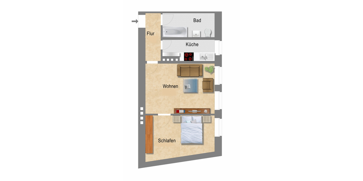 Etagenwohnung Magdeburg Nordwest - 2 Zimmer, 46 m&sup2;, 509&euro; | Angebot:26163549