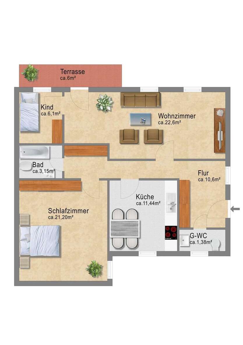 3 Zimmer-Wohnung mit separatem Eingang und Terrasse *ab sofort verfügbar* 3 zimmer