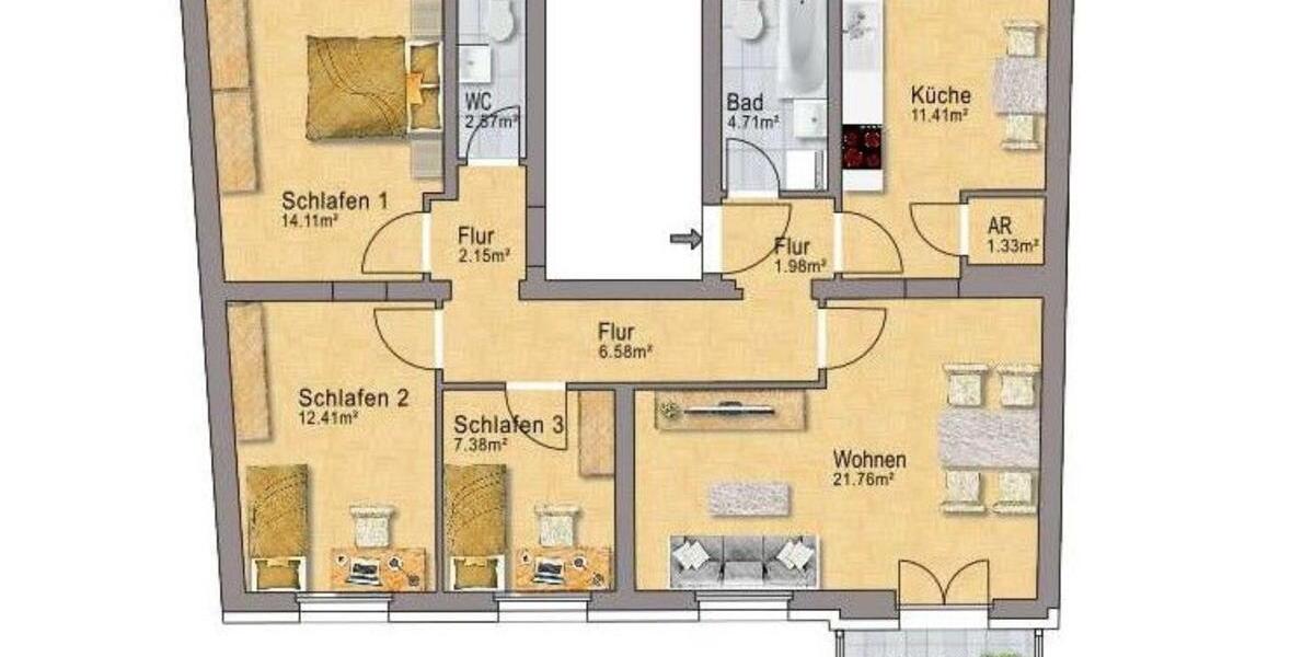 Neu! Sanierte 90 m², 4-Zi,Gast-WC, Balkon 4 zimmer