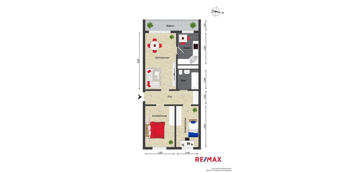 Etagenwohnung Magdeburg Alt Olvenstedt - 3 Zimmer, 69 m&sup2;, 552&euro; | Angebot:25400727