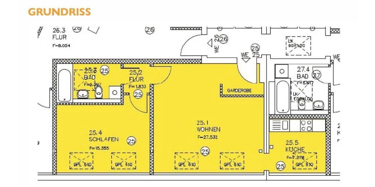 Etagenwohnung Magdeburg Sudenburg - 2 Zimmer, 61 m&sup2;, 425&euro; | Angebot:26751055