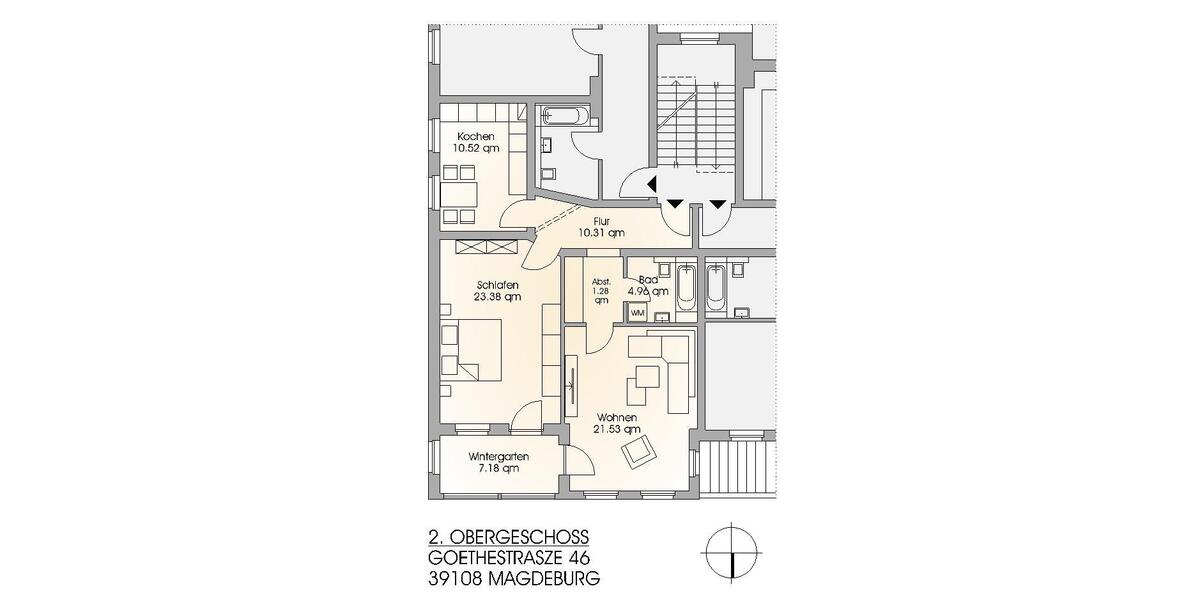 Etagenwohnung Magdeburg Hopfengarten - 2 Zimmer, 79 m&sup2;, 880&euro; | Angebot:26688099