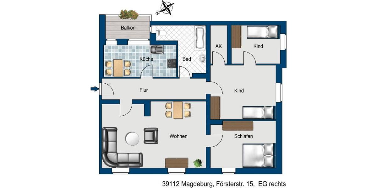 Erdgeschoßwohnung Magdeburg Leipziger Straße - 4 Zimmer, 97 m&sup2;, 650&euro; | Angebot:26657562