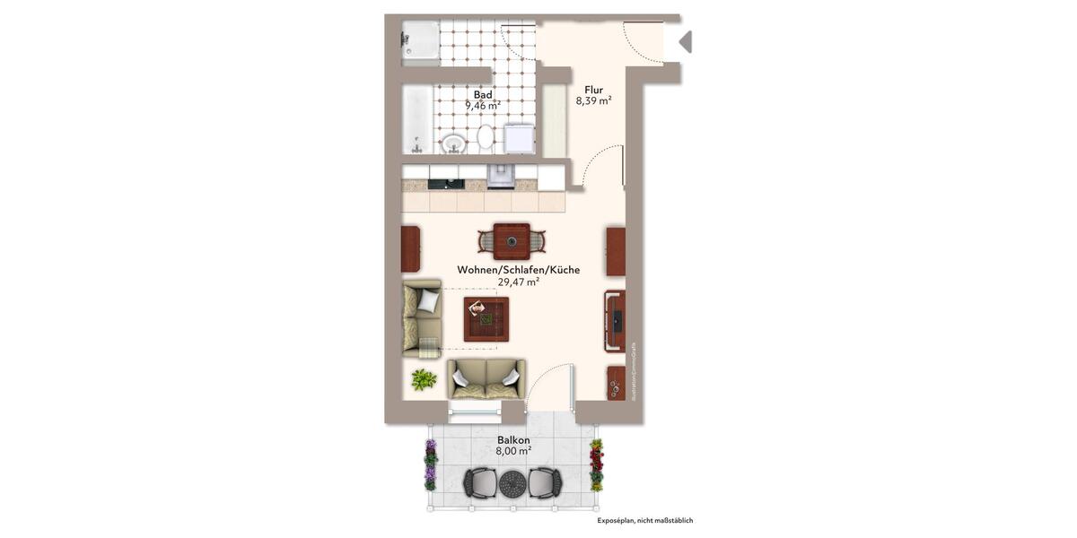 Etagenwohnung Magdeburg Diesdorf - 1 Zimmer, 55 m&sup2;, 402&euro; | Angebot:24703089