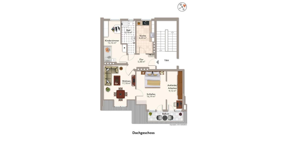 Dachgeschoßwohnung Magdeburg Nordwest - 3.5 Zimmer, 76 m&sup2;, 601&euro; | Angebot:24714964