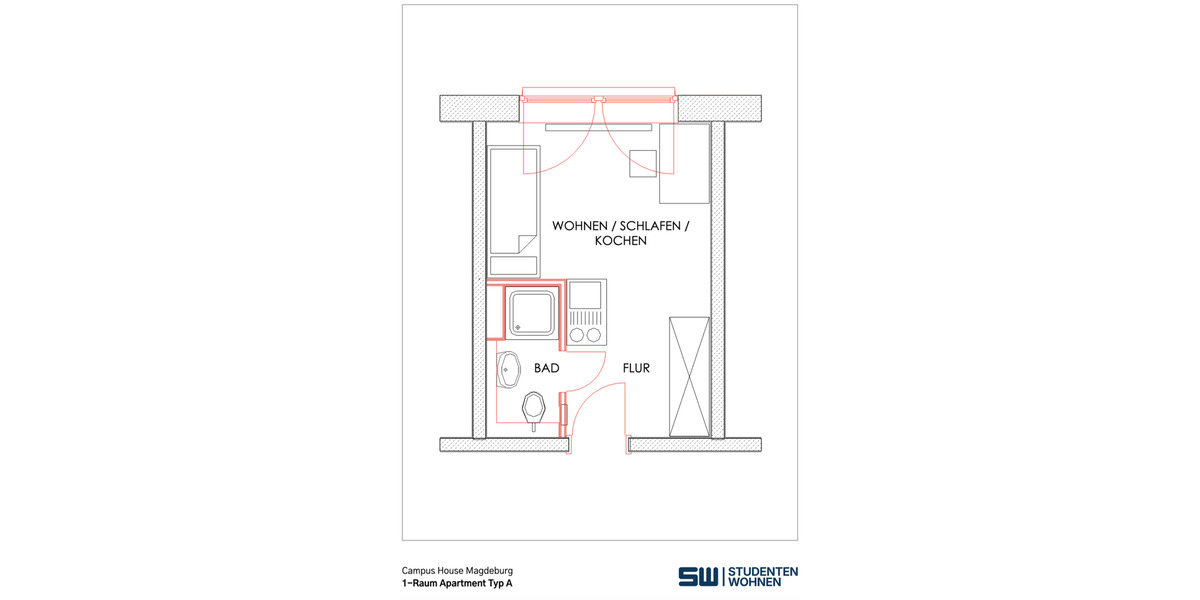 Etagenwohnung Magdeburg Alte Neustadt - 1 Zimmer, 16 m&sup2;, 320&euro; | Angebot:24658620