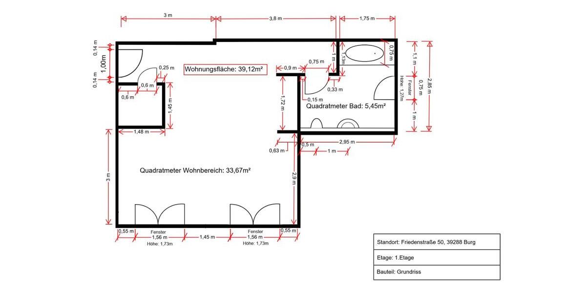 Etagenwohnung Burg - 1.5 Zimmer, 40 m&sup2;, 37.000&euro; | Angebot:24768360