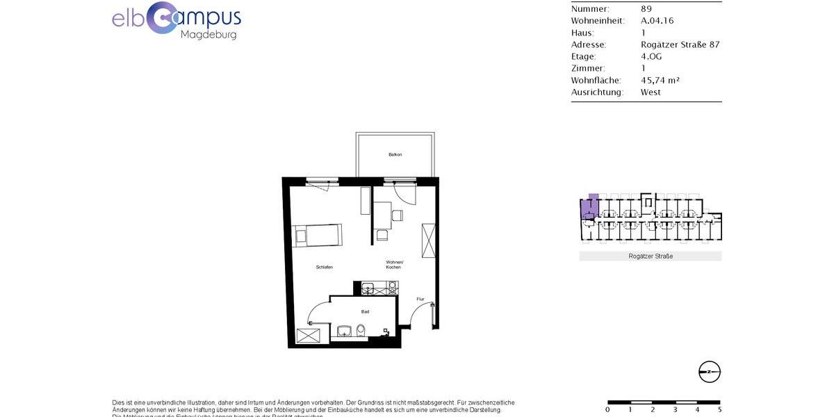Etagenwohnung Magdeburg Alte Neustadt - 1 Zimmer, 46 m&sup2;, 470&euro; | Angebot:26279323